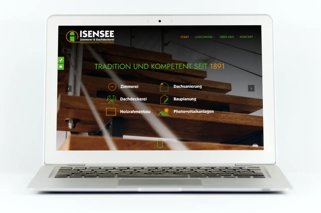 Notebook zeigt im Browser eine Website als Beispiel für Webdesign für Handwerker in Hannover